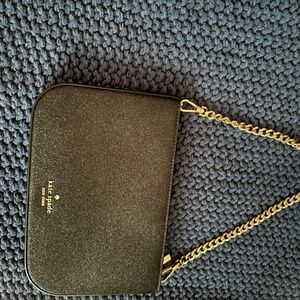 NWT Kate Spade Black Glimmer Glitter Pochette Bag w/Detachable Strap KE453
